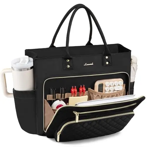 LOVEVOOK Black professional work tote bag with side cup holder