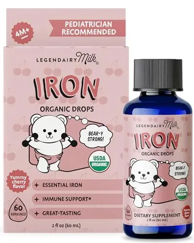 Legendairy Milk Organic Liquid Iron Supplement for kids with cherry flavor