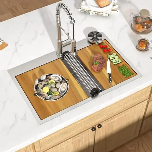 Talllor 33 inch drop-in topmount stainless steel workstation kitchen sink