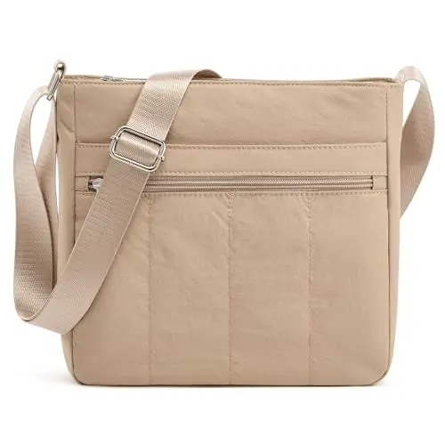 G4Free Nylon Quilted Crossbody Bag for Women in Khaki
