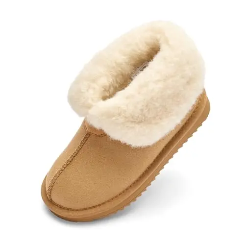 Balabala girls ankle short snow boots with faux fur collar and non-slip soles