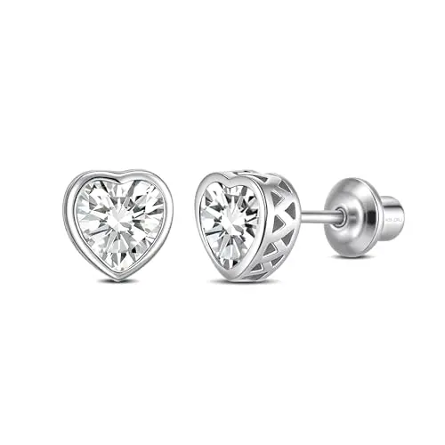 Debbie's Room sterling silver heart-shaped birthstone stud earrings with screw back for girls