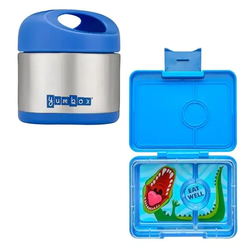 Yumbox Snack Box and Cubi Thermal Jar set for versatile hot and cold lunches