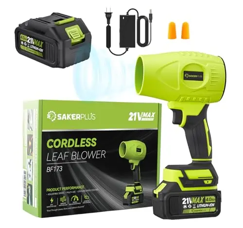 SakerPlus GJ81110 cordless leaf blower in green, lightweight handheld design