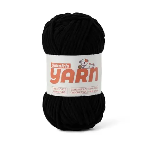 Black chunky chenille yarn skein