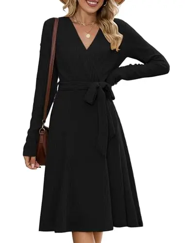 ZAFUL Sweater Dress in black with V neck and wrap design