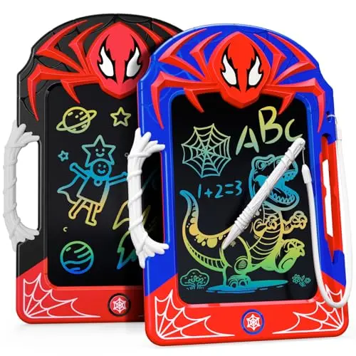 Two Spider-Man themed LCD writing tablets for kids with web-patterned styluses