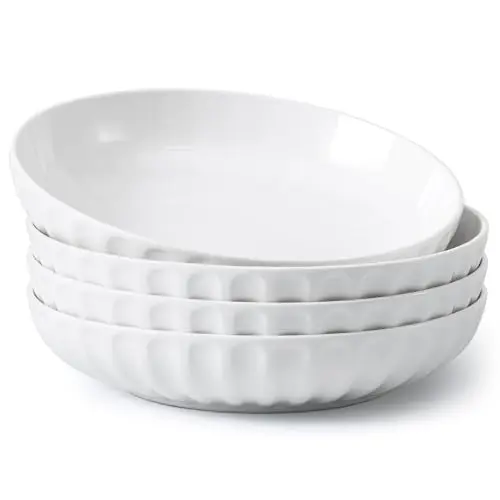 DOWAN white ceramic salad bowls set of 4 with pumpkin-patterned sides