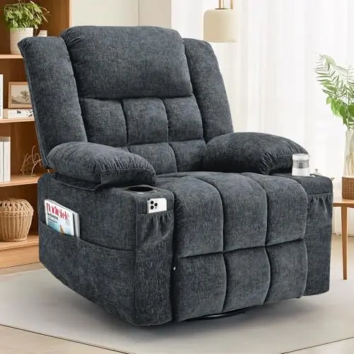 Korser 360 Swivel Rocker Recliner with Massage in Dark Gray