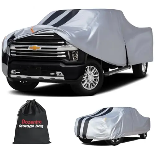 Dozentro white custom-fit cover on a Chevrolet Silverado HD