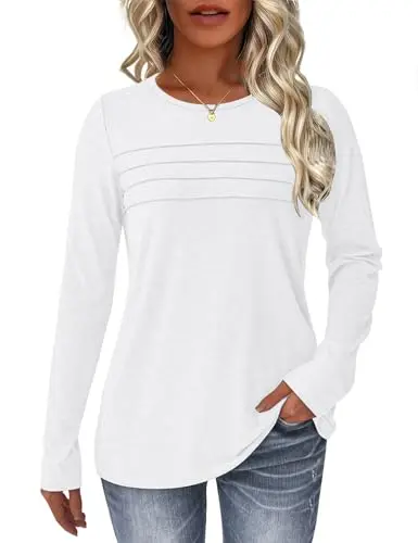 NORACORA white long sleeve pleated top on a hanger