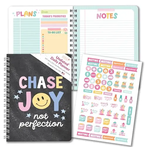 Hadley Designs Undated Daily Planner notebook in Chalk Black color, showing spiral binding and daily layout