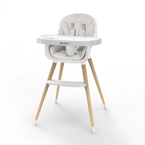 Babilous grey wooden high chair with removable tray