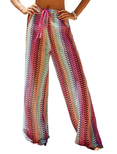 Zaful women's crochet detail beach cover-up pants in multicolor