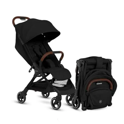 Silver Cross Clic Stroller in Space Black folded standing upright
