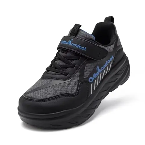 ORTHO FIT Kids Arch Support Diabetic Wide Toe Box Walking Shoes in Black