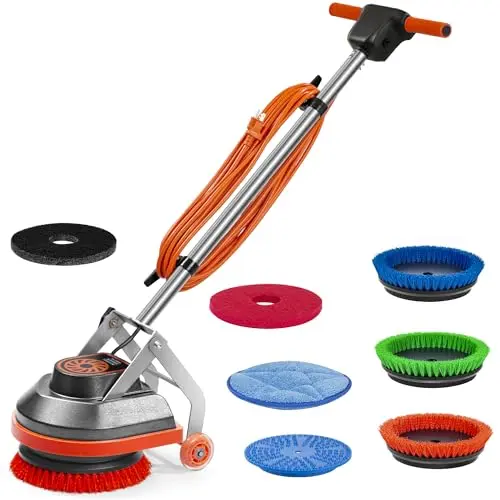 HHQ commercial orbital floor scrubber cleaning a tile and grout floor