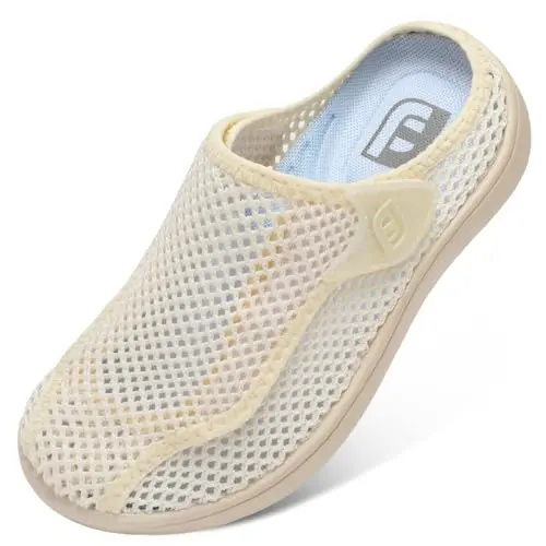 JOINFREE beige women's house slippers with adjustable velcro straps