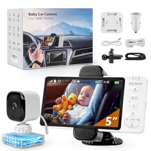 doktorbaby wireless baby camera monitor with a display showing a baby in a car seat.