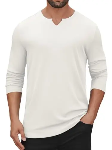 Hardaddy Men's V-Neck Long Sleeve Ribbed T-Shirt in white color