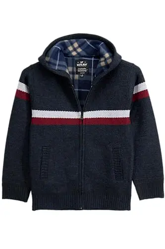 X RAY boys full zip hooded sweater in navy and white colorblock
