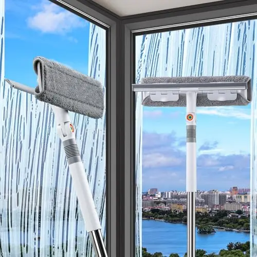 Funest window squeegee with long extension pole and rotatable head