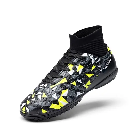 DREAM PAIRS black and neon green high-top indoor soccer shoes