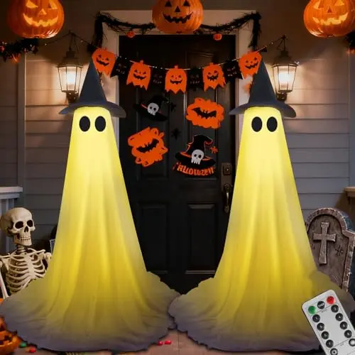 VITI two-pack DIY light-up ghost decorations with white fabric in a yard