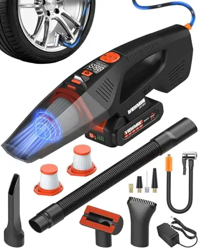 Viewmax 2-in-1 cordless car vacuum and tire inflator in black
