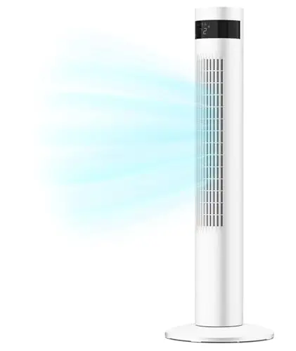 KISSAIR Tower Fan in white, standing floor fan with remote control