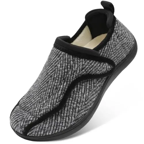 JOINFREE brushed black house slippers for women and men with plush lining and adjustable strap