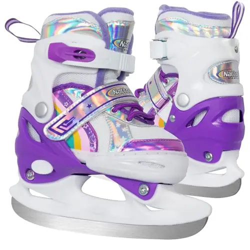 Nattork adjustable rainbow ice skates for girls in pink