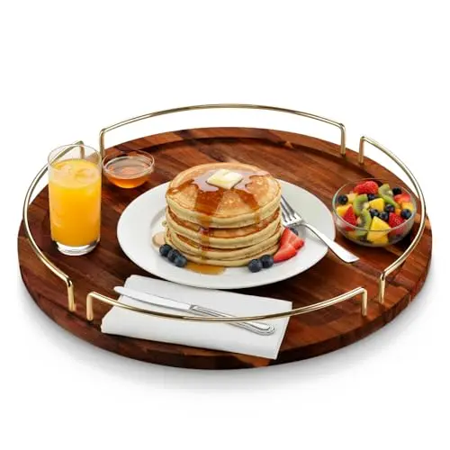 Klavio Round Serving Tray made of acacia wood with metal handles