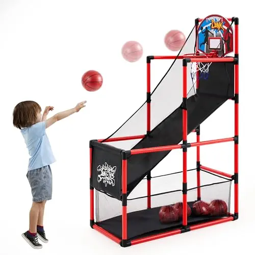 JOYIN Red Arcade Basketball Game Set with electronic scoreboard and stand