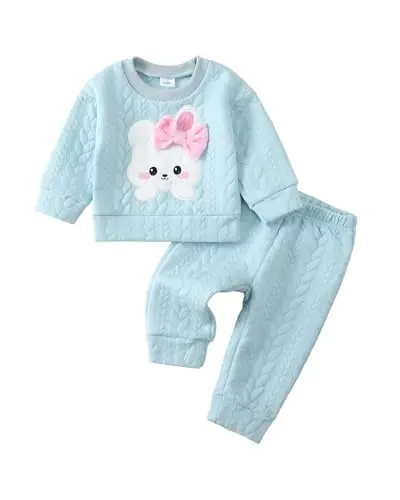 Kucnuzki baby girl blue animal embroidery sweatshirt and jogger set