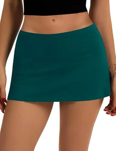 LOMON Micro Mini Skort in pine green with low waist and built-in shorts