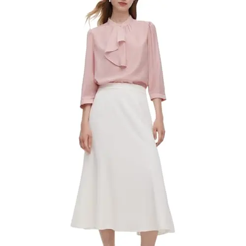 Goelia women's 2 piece outfit with acetate blend ruffle blouse and high-waisted mermaid skirt