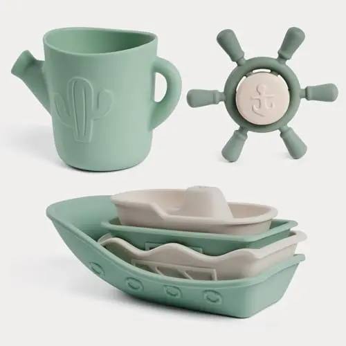 Haakaa nautical silicone baby bath toys set with stackable boats and spinner