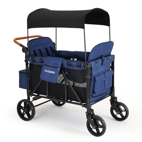 Cochildor Elite 4-seater wagon stroller with one-hand fold in blue