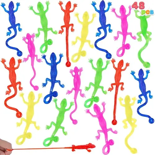 JOYIN 48-pack of colorful sticky stretchy lizard toys