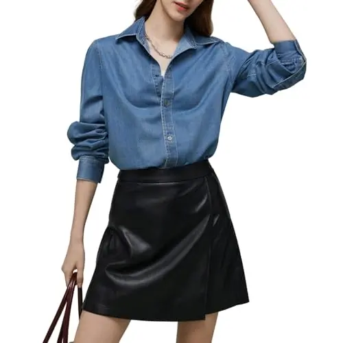Goelia women's denim shirt in Tencel blend, long sleeve, button-down style