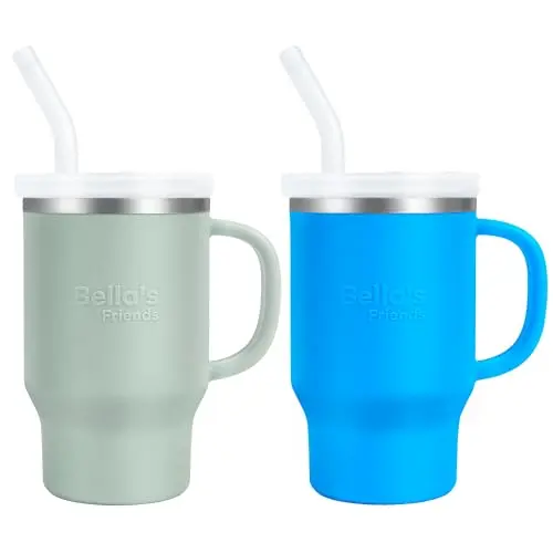 Bella's Friends mini tumbler with stainless steel interior and silicone shell in azure blue and seafoam