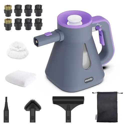 awasky handheld steam cleaner with lockable trigger and accessory kit for multi-surface cleaning