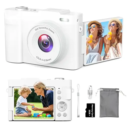 Nisumkey white compact digital camera with flip screen