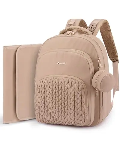 LOVEVOOK Khaki Diaper Bag Backpack unzipped showing compartments