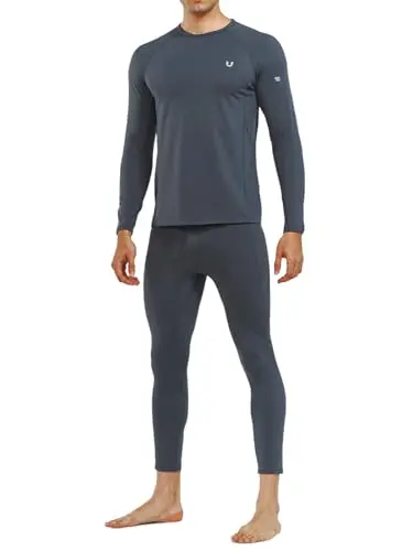 NORTHYARD Thermal Underwear Set for men in grey, showing top and bottom with fleece lining