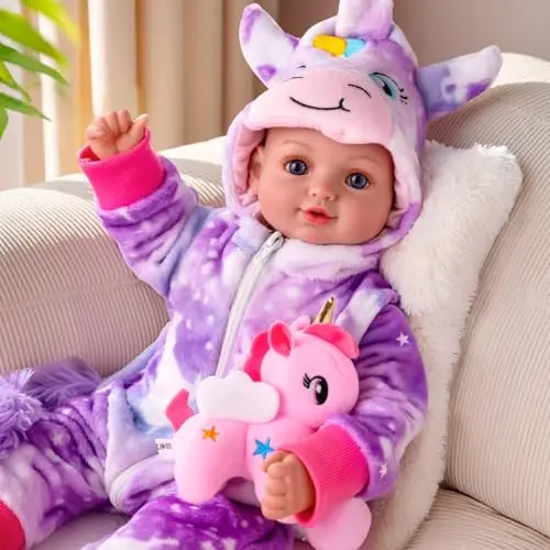 BABESIDE 15 inch realistic baby doll wearing a unicorn hoodie with blue eyes