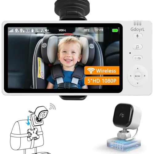 GdoyrL wireless baby car camera and monitor with a 5-inch anti-glare screen.