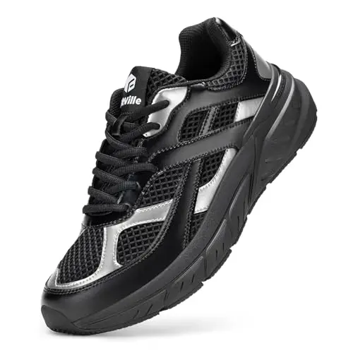 FitVille Extra Wide Retro Sneakers in Black/Silver