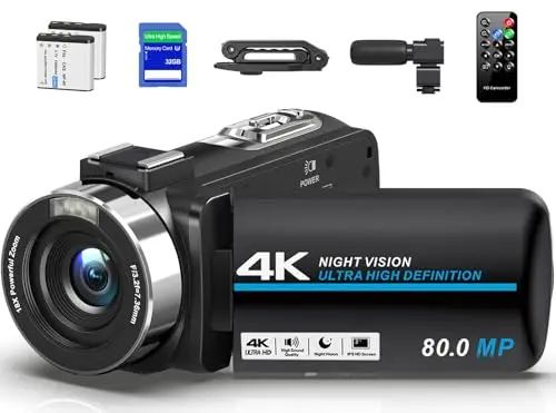 LUKPOW 4K video camera with handheld stabilizer grip attached